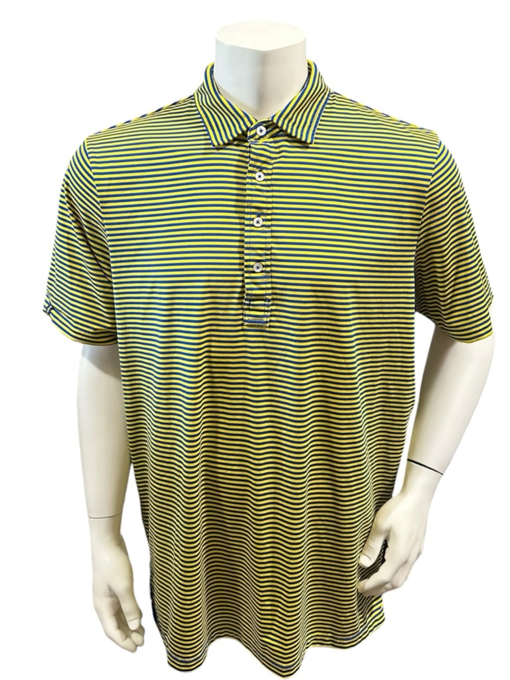Adidas Men’s Golf Polo Shirt Striped Yellow Blue Logo Short Sleeve XL